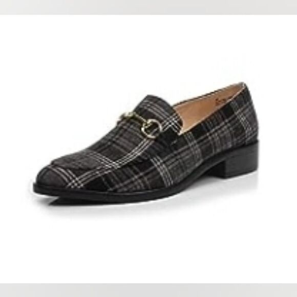 🩵NWOB Dunion Black Plaid Chain Decorated Dressy Loafers Size 8